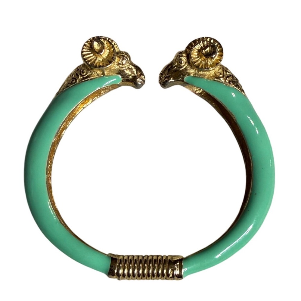 Vintage Donald Stannard Enamel Double Ram Head‎ Hinge Bangle Bracelet